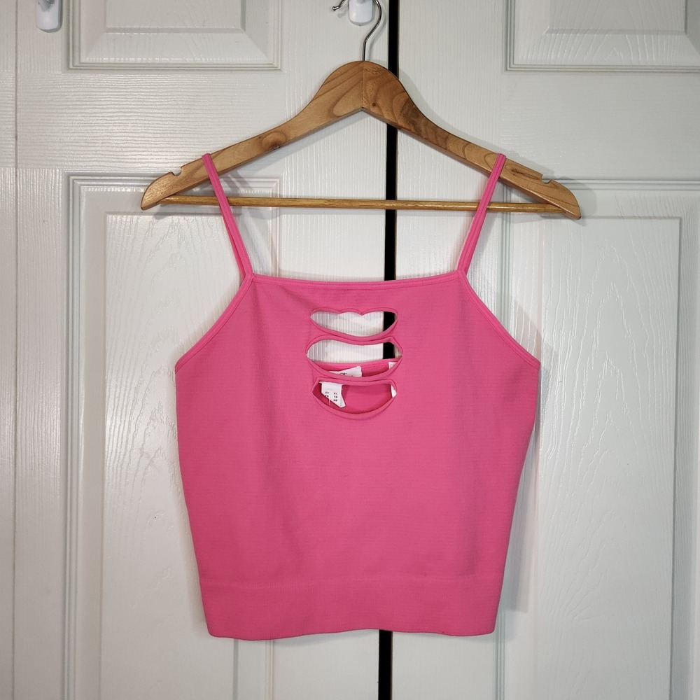 Birch and Stone Pink Heart Cutout Ribbed Camisole Crop Top XL NEW Athleisure